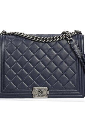 Chanel XL Boy Bag Navy Lambskin Ruthenium Hardware • Pristine •